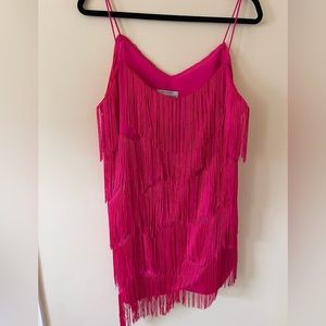 finders keepers Pink Asymmetrical Fringe Dress—size L (USA 8)